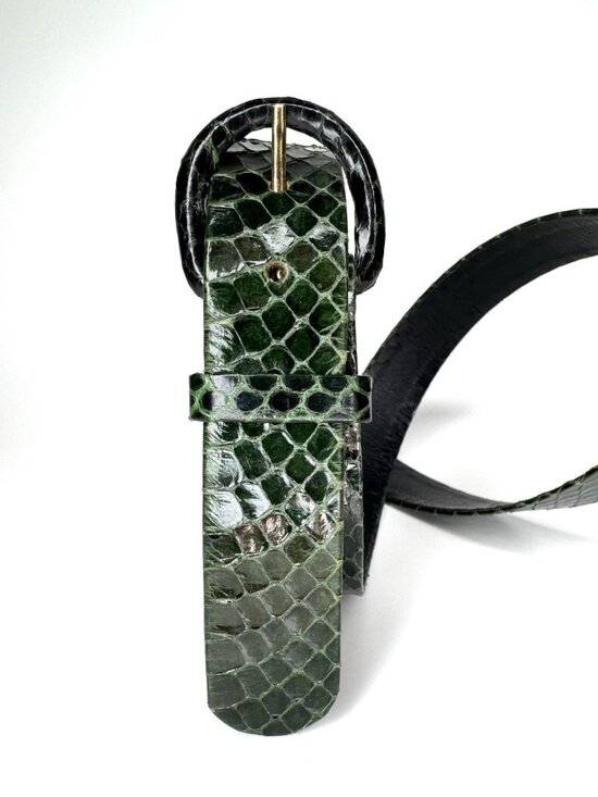 Oscar De La Renta Emerald Green 1 Inch Genuine Snakeskin Leather Belt Size S/M main image 5